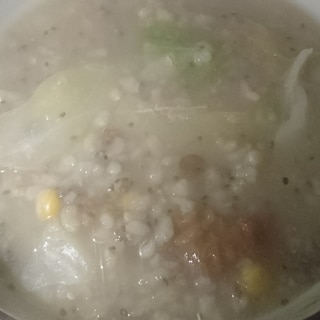 皮付レンズ豆コーンセージ粉キャベツ梅干チア種玄飯粥